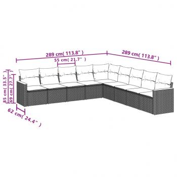 9-tlg. Garten-Sofagarnitur mit Kissen Grau Poly Rattan