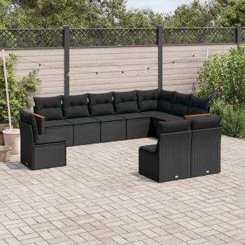 ARDEBO.de - 10-tlg. Garten-Sofagarnitur mit Kissen Schwarz Poly Rattan