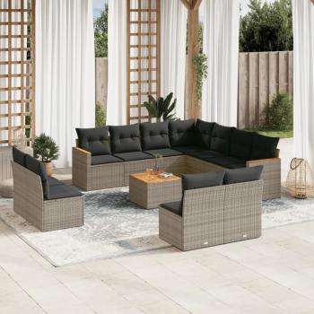 ARDEBO.de - 12-tlg. Garten-Sofagarnitur mit Kissen Grau Poly Rattan