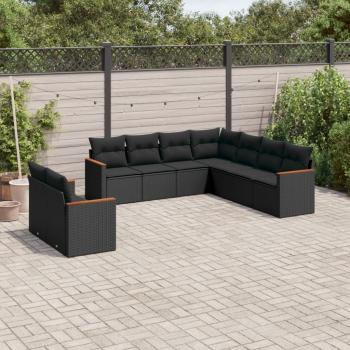 ARDEBO.de - 9-tlg. Garten-Sofagarnitur mit Kissen Schwarz Poly Rattan