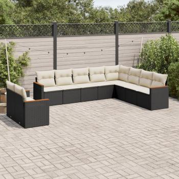 ARDEBO.de - 10-tlg. Garten-Sofagarnitur mit Kissen Schwarz Poly Rattan