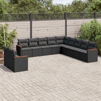 ARDEBO.de - 11-tlg. Garten-Sofagarnitur mit Kissen Schwarz Poly Rattan