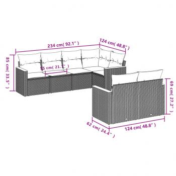 7-tlg. Garten-Sofagarnitur mit Kissen Grau Poly Rattan