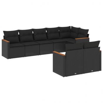 8-tlg. Garten-Sofagarnitur mit Kissen Schwarz Poly Rattan