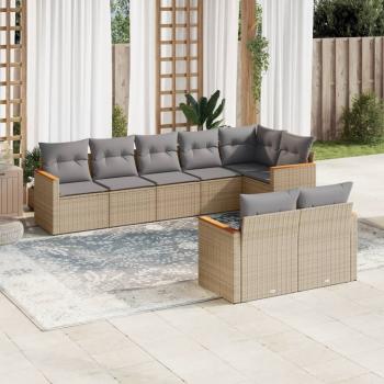 ARDEBO.de - 8-tlg. Garten-Sofagarnitur mit Kissen Beige Poly Rattan