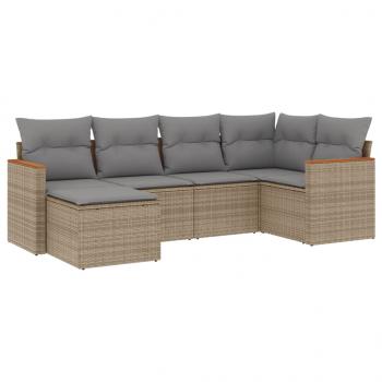 6-tlg. Garten-Sofagarnitur mit Kissen Beige Poly Rattan