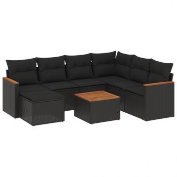 8-tlg. Garten-Sofagarnitur mit Kissen Schwarz Poly Rattan