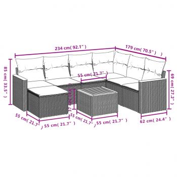 8-tlg. Garten-Sofagarnitur mit Kissen Schwarz Poly Rattan