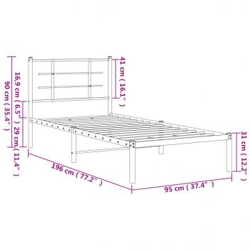 Bettgestell mit Kopfteil Metall Schwarz 90x190 cm