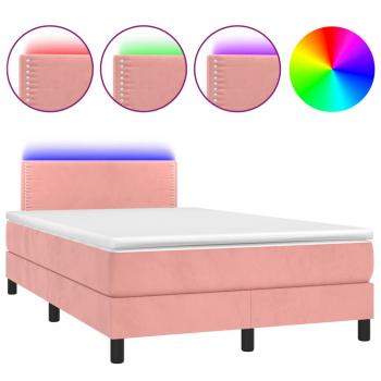 ARDEBO.de - Boxspringbett mit Matratze & LED Rosa 120x200 cm Samt