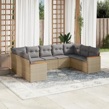 ARDEBO.de - 9-tlg. Garten-Sofagarnitur mit Kissen Beige Poly Rattan