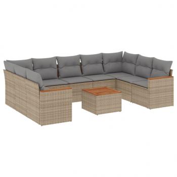 10-tlg. Garten-Sofagarnitur mit Kissen Beige Poly Rattan