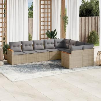 ARDEBO.de - 9-tlg. Garten-Sofagarnitur mit Kissen Beige Poly Rattan