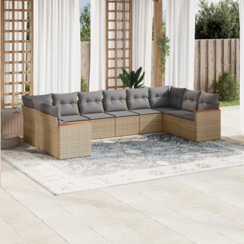 ARDEBO.de - 10-tlg. Garten-Sofagarnitur mit Kissen Beige Poly Rattan