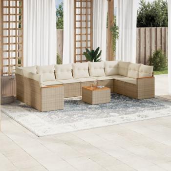 ARDEBO.de - 11-tlg. Garten-Sofagarnitur mit Kissen Beige Poly Rattan