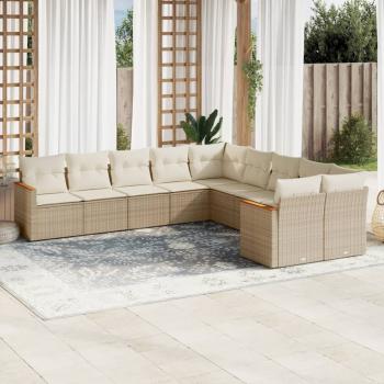 ARDEBO.de - 10-tlg. Garten-Sofagarnitur mit Kissen Beige Poly Rattan