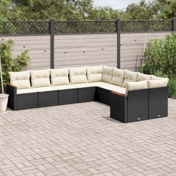 ARDEBO.de - 10-tlg. Garten-Sofagarnitur mit Kissen Schwarz Poly Rattan