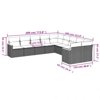 10-tlg. Garten-Sofagarnitur mit Kissen Schwarz Poly Rattan