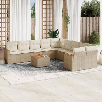 ARDEBO.de - 11-tlg. Garten-Sofagarnitur mit Kissen Beige Poly Rattan