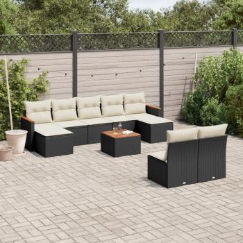 ARDEBO.de - 10-tlg. Garten-Sofagarnitur mit Kissen Schwarz Poly Rattan