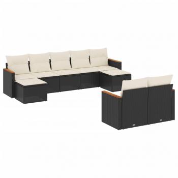 9-tlg. Garten-Sofagarnitur mit Kissen Schwarz Poly Rattan