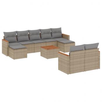 10-tlg. Garten-Sofagarnitur mit Kissen Beige Poly Rattan