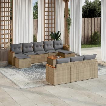 ARDEBO.de - 11-tlg. Garten-Sofagarnitur mit Kissen Beige Poly Rattan