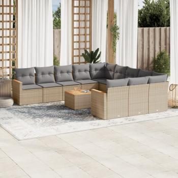 ARDEBO.de - 12-tlg. Garten-Sofagarnitur mit Kissen Beige Poly Rattan