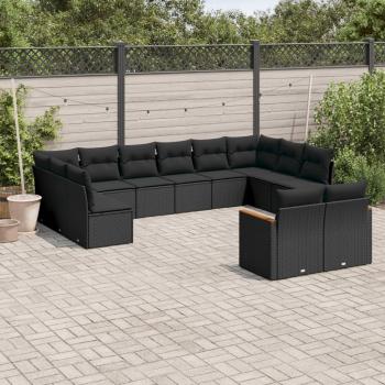 ARDEBO.de - 12-tlg. Garten-Sofagarnitur mit Kissen Schwarz Poly Rattan