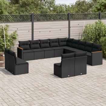 ARDEBO.de - 13-tlg. Garten-Sofagarnitur mit Kissen Schwarz Poly Rattan