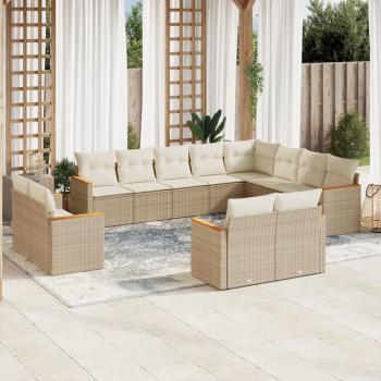 ARDEBO.de - 12-tlg. Garten-Sofagarnitur mit Kissen Beige Poly Rattan