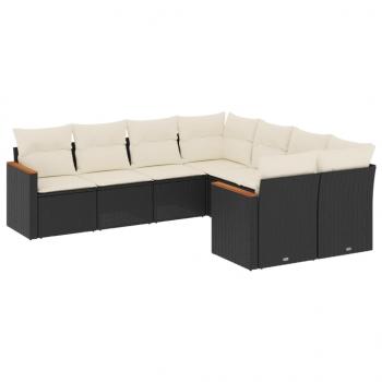 8-tlg. Garten-Sofagarnitur mit Kissen Schwarz Poly Rattan