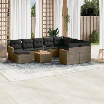 ARDEBO.de - 11-tlg. Garten-Sofagarnitur mit Kissen Grau Poly Rattan