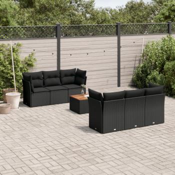 ARDEBO.de - 7-tlg. Garten-Sofagarnitur mit Kissen Schwarz Poly Rattan