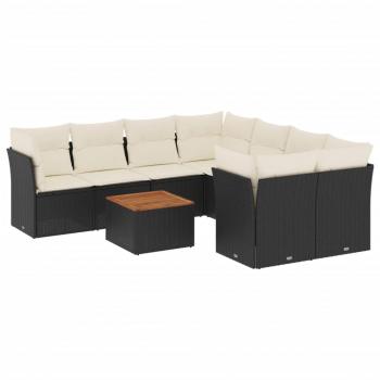 9-tlg. Garten-Sofagarnitur mit Kissen Schwarz Poly Rattan