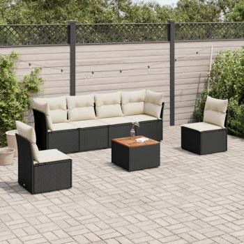 ARDEBO.de - 7-tlg. Garten-Sofagarnitur mit Kissen Schwarz Poly Rattan