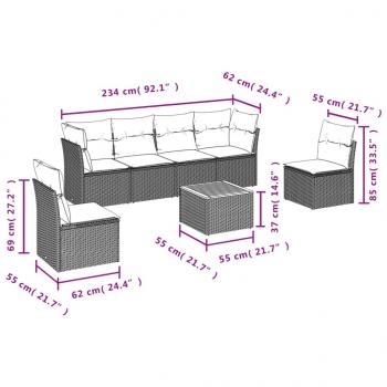 7-tlg. Garten-Sofagarnitur mit Kissen Schwarz Poly Rattan