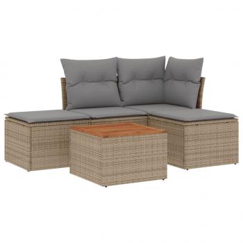 5-tlg. Garten-Sofagarnitur mit Kissen Beige Poly Rattan