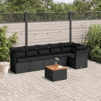 ARDEBO.de - 7-tlg. Garten-Sofagarnitur mit Kissen Schwarz Poly Rattan