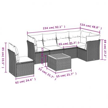 7-tlg. Garten-Sofagarnitur mit Kissen Schwarz Poly Rattan