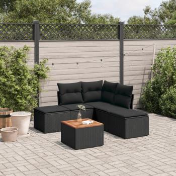 ARDEBO.de - 6-tlg. Garten-Sofagarnitur mit Kissen Schwarz Poly Rattan