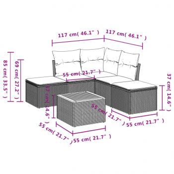 6-tlg. Garten-Sofagarnitur mit Kissen Schwarz Poly Rattan