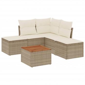 6-tlg. Garten-Sofagarnitur mit Kissen Beige Poly Rattan