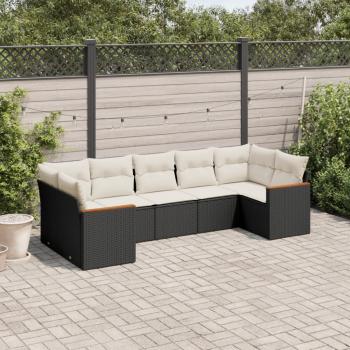 ARDEBO.de - 7-tlg. Garten-Sofagarnitur mit Kissen Schwarz Poly Rattan