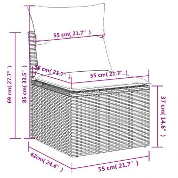 9-tlg. Garten-Sofagarnitur mit Kissen Grau Poly Rattan