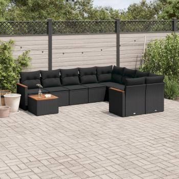 ARDEBO.de - 10-tlg. Garten-Sofagarnitur mit Kissen Schwarz Poly Rattan