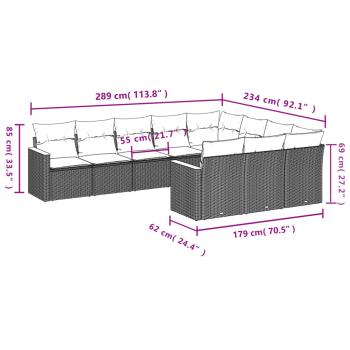 10-tlg. Garten-Sofagarnitur mit Kissen Grau Poly Rattan