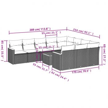 11-tlg. Garten-Sofagarnitur mit Kissen Schwarz Poly Rattan