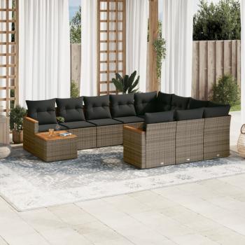 ARDEBO.de - 11-tlg. Garten-Sofagarnitur mit Kissen Grau Poly Rattan