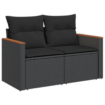 10-tlg. Garten-Sofagarnitur mit Kissen Schwarz Poly Rattan